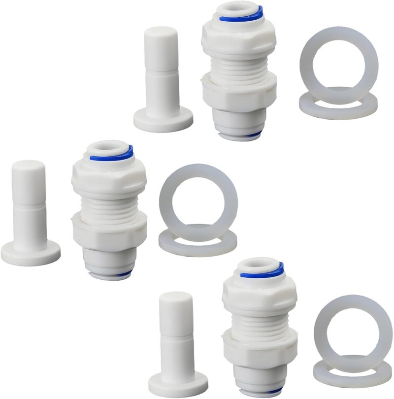 AimatRun 3/8" Reverse Osmosis (RO) Pipe Fittings, Bulkhead Fittings, Quick-Connect Bulkhead Fittings, Plastic Push-to-Connect Fittings for Reverse Osmosis Water Systems, Water Filters, and Water Purifiers3PCS - Image 1